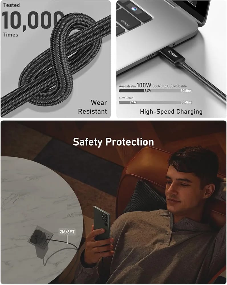 Aerostralia 45W USB-C Super Fast Charger with 2M 100W Cable – Compatible with Samsung S24/S23 & MacBook Air