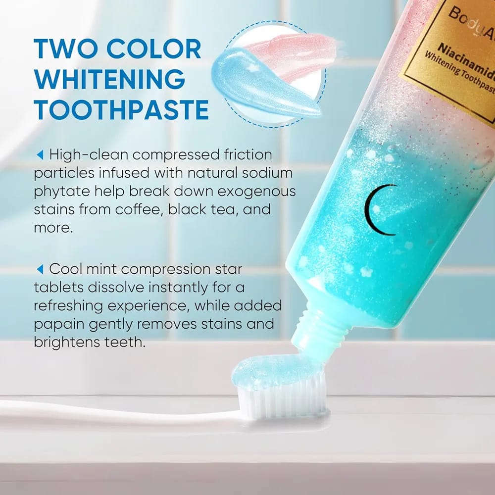 BodyAccel Niacinamide Whitening Toothpaste 🦷 – Natural Brightening, Fresh Breath, Gentle Formula (2 & 4-Pack)