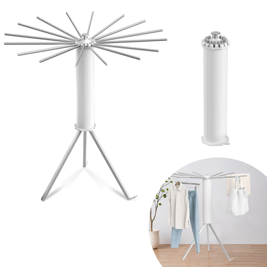 Foldable 360° Rotating Clothes Drying Stand – Aluminum Tripod Laundry Rack with Clips