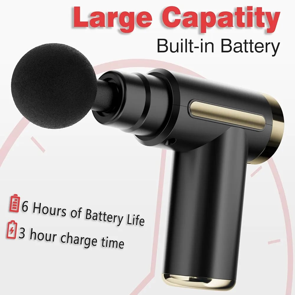 Deep Tissue Massage Gun  Handheld Electric Massager for Muscle Pain Relief with 6 Attachments & Adjustable Speed