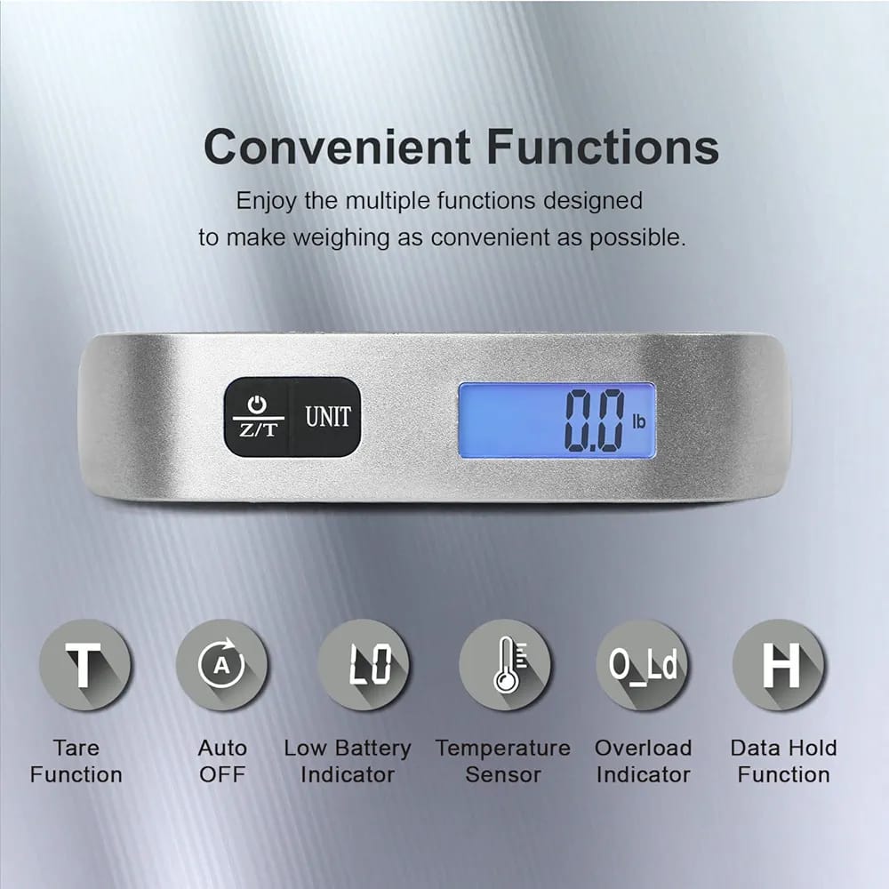 ravel Inspira Digital Luggage Scale – 110lb Capacity, Portable Hanging Baggage Scale with Battery –(Silver)