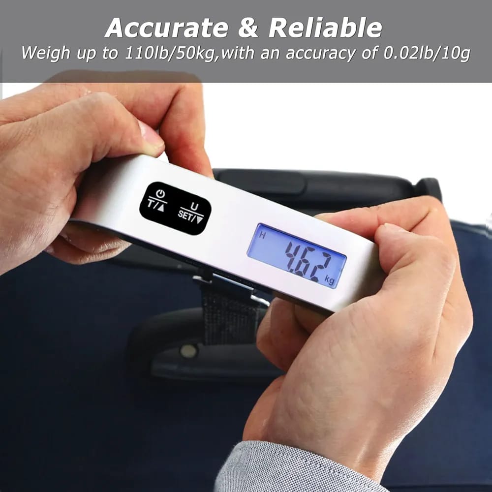 ravel Inspira Digital Luggage Scale – 110lb Capacity, Portable Hanging Baggage Scale with Battery –(Silver)