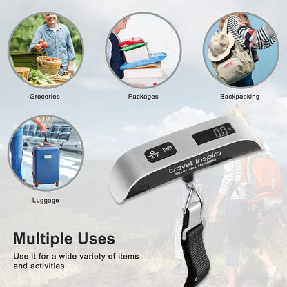 ravel Inspira Digital Luggage Scale – 110lb Capacity, Portable Hanging Baggage Scale with Battery –(Silver)