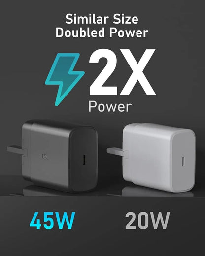 Aerostralia 45W USB-C Super Fast Charger with 2M 100W Cable – Compatible with Samsung S24/S23 & MacBook Air