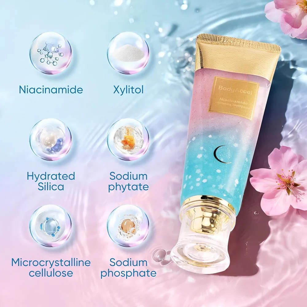 BodyAccel Niacinamide Whitening Toothpaste 🦷  – Natural Brightening, Fresh Breath, Gentle Formula (2 & 4-Pack)