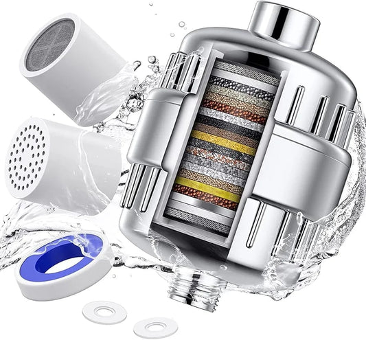 GROLIGH 20-Stage Shower Filter – Hard Water Filter with 2 Cartridges, Removes Chlorine & Fluoride – Chrome Finish